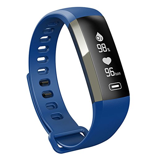 ROGUCI Smart Armband Wristband, IP67 Wasserdichte Blutdruck Oxygen + Oximeter Herzfrequenz Müde Monitor Fitness Schlaf Gesundheit Tracker, Smart Sport Tracking Armband Für iOS 8.0 Android 4.4, tägliche Laufleistung Pedometer Schritt Zähler Kalorien verbrannt Messung Call SMS Erinnerung Sesshaft,Blau