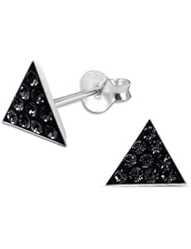 Katy Craig Dreieck-Ohrstecker, in Sterlingsilber, klein, glitzernd, 1Paar, mit schwarzen Kristallsteinen