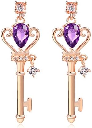 ORKST 925 Sterling Silver Earrings, Pear Shape Natural Amethyst Key Women's Rose Gold Earrings, Women's Jewelry Gifts, Gift Boxes
