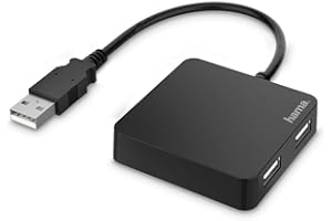 ‎HAMA Hama Hub z 4 portami USB (4x USB-A 2.0, 480 Mbps, zasilania USB, kabel 0,15m, 5,6 x 5,6 x 1,3 cm do komputera PC, notebooka, złącza USB A, kompaktowy) czarny