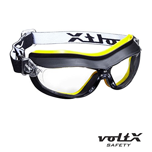 voltX DEFENDER Kompact Belüftet Schutzbrille, KLAR CE EN166FT zertifiziert, Anti-Beschlag Beschichtung.