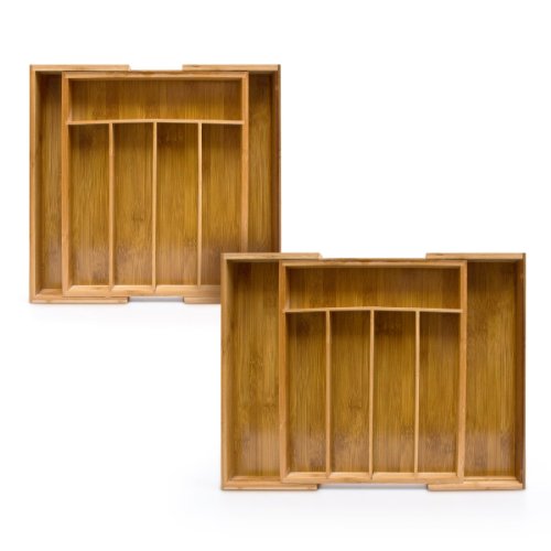 Relaxdays Besteckkasten mit 5 bis 7 Fächern HBT: 5 x 48,5 x 37 cm große Besteckeinlage aus Bambus als Schubladeneinsatz und Küchenorganizer Besteckeinteiler aus Holz ausziehbarer Besteckeinsatz, natur - 5