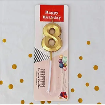 Juzfun Metallic Birthday Number Candle 8 (Gold) for 8th Celebration Cake Decoration, Anniversary Kids Party Supplies