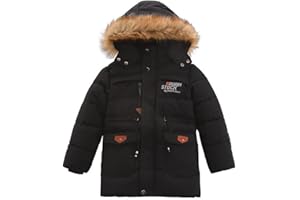 Nemopter Enfant Garçon Veste d'hiver Chaud Manteau Mi Longue Doudoune à Capuche Fourrure Jacket