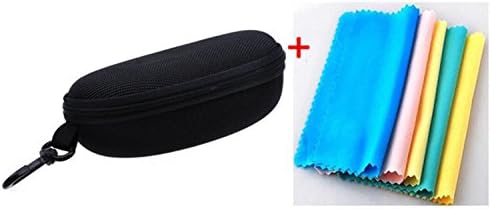 BuyHere Black Glasses Case with 5pc Assorted Colors Cleaning Cloth