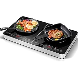 Aobosi Plaque à induction, plaque de cuisson à induction double, table de cuisson portable, commande par capteur et plateau en verre cristal, 3500 Watt, fonction minuterie