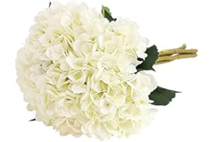 Tifuly Artificial Hydrangea Flower, 5 PCS Ramos de hortensias de Seda de Tallo Largo para Bodas, hogar, Hotel, decoración de Fiestas, centros de Mesa(Blanco)