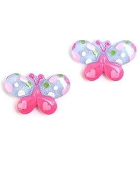 Idin Ohrclips - Gepunkteter Schmetterling mit blauen und rosa Flügeln (ca. 21 x 14 mm)