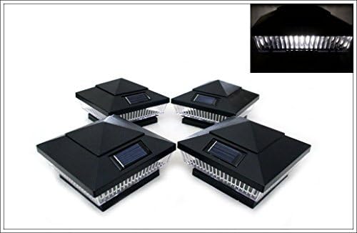 12-Pack Solar Black Post Deck Fence Cap Lights for 4 X 4 PVC/Vinyl Post With White LEDs and Vertical-lined Clear Lens-GREEN NATURAL SOLAR by Atlantic Solars