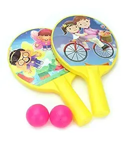 Toy Street Set of 2 Indoor Outdoor Table Tennis Rackets 2 Foam Balls Sports Game Tennis Set Toys for Kids (Multi Color)