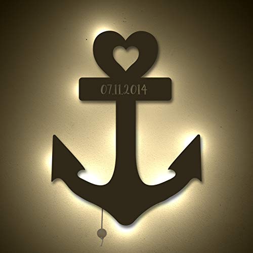 Personalisiertes Nachtlicht Anker mit Herz Deko Licht Wandlicht Geschenk mit Name Valentinstag Hochzeitstag Lampe Motiv Persönlich Handarbeit Unendlich Zeichen Brautpaar einstückchenliebe