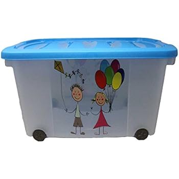 Eliware Spielzeugkiste (Multibox) mit Rollen | Kinder-Muster und blauen Deckel: Amazon.de: Sport ...