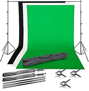 HIFFIN Photography Stand Kit (9ft x 9ft) Background Support System Kit Portable Foldable with 8 X 12 Green Screen Croma Backdrop and Carry Bag with 3 Clips Combo Kit (Background Kit, 3 in 1)