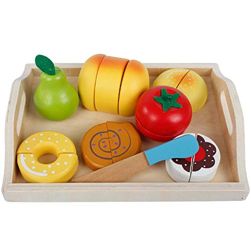 Lilalit food kitchen toy wood with magnet, fruit vegetables breakfast children's kitchen educational learning toy set, role play educational toy for children 3 years old and up, B
