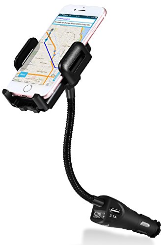 SOAIY Nuova Versione Flex-Porta Cellulare Car Mount Charger da Auto Cigno Accendisigari Supporto Dual USB, 3.1A Caricatore, LED display Tensione Corrente con Rivelatore per iPhone X 8 7 7 Plus