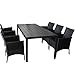 Produktbild 7er Set Gartenmöbel Gartentisch mit Polywood Tischplatte 205x90cm Schwarz 6x Rattansessel mit Polyrattanbespannung inkl. Sitzkissen Gartengarnitur