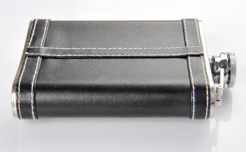 Monumentum Flachmann aus Edelstahl-Leder-Kombination 7 oz. (210 ml), Schraubverschlussdeckel, schwarzes Kunstleder (1822 DE) - 4