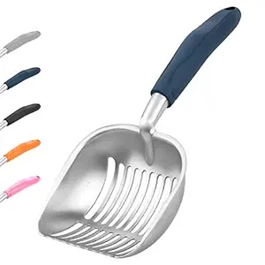 Puppy Love Solid Cat Litter Scoop with Silicone Handle, Aluminum Alloy Deep Cat Shovel, Large Pet Litter Scoop Metal with Mesh, Lightweight Shovel Suitable for All Kitty Litter Box(14'5.5' Navy