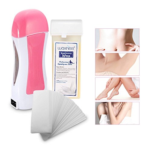 LuckyFine Roll On Cartridge Depilatory Heater Wax Waxing Paper Warmer Kit Hair Removal Set