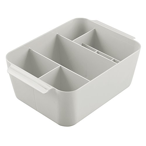 mDesign Kosmetik Organizer mit 8 Fächern – praktische Kosmetik Aufbewahrungsbox für Kosmetik, Make-Up, Haaraccessoires etc. – die perfekte Schminkaufbewahrung – hellgrau - 5