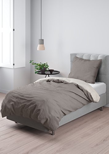 Aminata – Bettwäsche 135x200 cm Baumwolle + Reißverschluss zum Wenden unifarben Braun & Beige Wendebettwäsche einfarbig Taupe & Creme 2-teiliges Bettwäscheset Ganzjahres Bettbezug Normalgröße