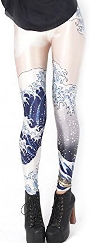 AVITALK Women Sexy Sea Spray Print Leggings Pant Stretch Tights - White - One Size