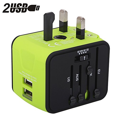 Adaptador de Viaje, Adaptador Enchufe Universal todo en uno Adaptador de Corriente Internacional con Dos USB cubre más de 150 Países Europa,Canadá,México ymás para Dispositivos Android y IOS- Milool