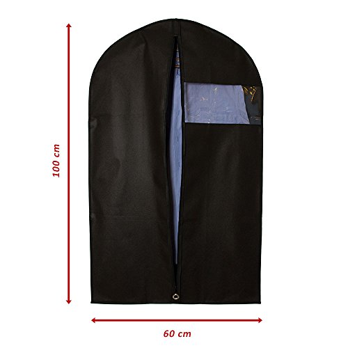 3x Premium Kleidersack | Atmungsaktive Kleiderhüllen inkl. SCHUHBEUTEL | Hochwertiger Vlies-Stoff | Robuster Reißverschluss | Kleidertasche für Anzug, Sakko, Hemden, Blusen | Schwarz | 100 x 60 cm - 5