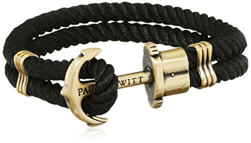 PAUL HEWITT Bracciale uomo con ancora PHREP - Bracciale uomo ancora in nylon (nero), Bracciale uomo marinaro con ciondolo ancora in acciaio (ottone)