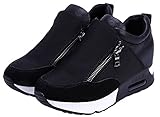  Wealsex Cuñas Cierre De Cremallera Zapatos para Correr En Montaña Asfalto Aire Libre Deportes Zapatillas De Running para Mujer (Negro,37)