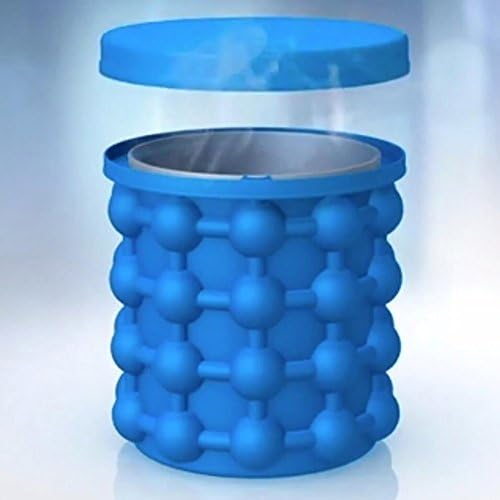 Ice Cube Maker Genie with Lid,Bottle Cooler,The Revolutionary Space Saving Ice Cube Maker Ice Bucket,Silicone Ice Cube Mold, Party Drink Tools, Kitchen Tools, Ice Container,Used for Whiskey (blue)