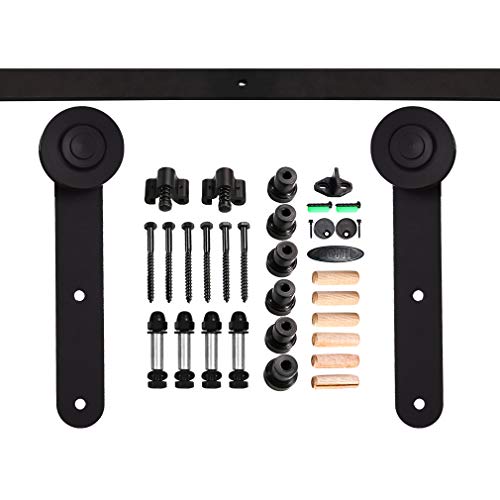 CCJH 6.6FT-200cm Herraje para Puerta Corredera Kit de Accesorios para Puertas Correderas Rueda Riel Juego para Una Puerta de Madera