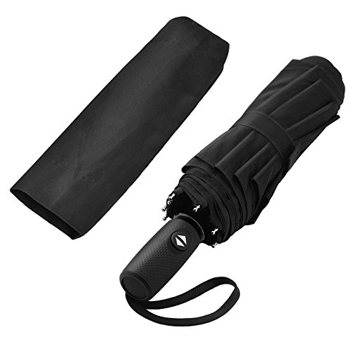Preisvergleich Produktbild Regenschirm Tascheschirm, TopElek Wasserdichte Überdachung, automatisch öffnen / schließen Kompakt für Bedienung mit einer Hand Schwarz 94 cm
