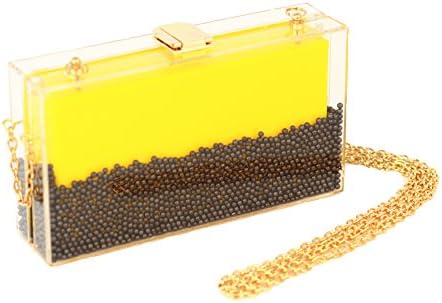 Women's Acrylic Box Clutch with Acrylic Pearls. (Yellow)
