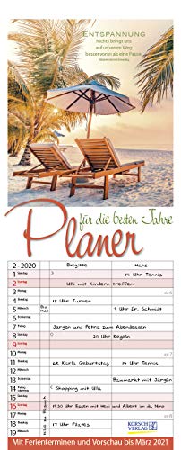 Planer für die besten Jahre 2020: Familienplaner mit 3 breiten Spalten. Familienkalender, literarischer Rentner-planer mit Ferienterminen, Vorschau bis März 2021 und tollen Extras. 19 x 47 cm.