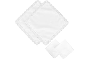 MIRKUZI Taschentücher für Damen 4 Stück 25 x 25 cm reinweiße quadratische Taschentücher für Damen mit Spitzendekoration, Braut, Hochzeit, Baumwollservietten