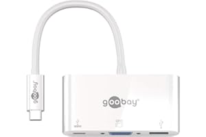 Goobay 62100 USB-C Port Replikator mit USB 3.0 Buchse, VGA Buchse + Power Delivery bis 60 W / USB-C Multiport Adapter für Full HD Auflösungen (1920 x 1200 @ 60 Hz) / 5 Gbit/s Datengeschwindigkeit
