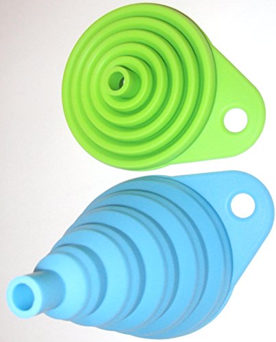 Silikon Falttrichter 4 Farben 1 Trichter Set = 2 Stück der Kleine ist 8cm flexibel und platzsparend verstaubar für Küche & Heimwerken (Blau / Grün) - 2
