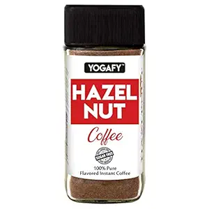 YOGAFY - HAZELNUT Flavored Coffee - Instant Coffee Powder | 50g | SUGAR FREE - Smooth Rich Taste- Flavored Instant Coffee - Made with 100% Pure Coffee Beans- For Black Coffee, Iced Coffee, Cold Brew, Cold Coffee and Latte | Premium Glass Jar