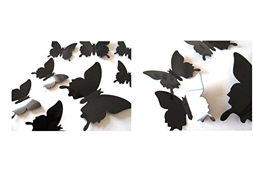 Da.Wa 12 Stück Schmetterling Wandaufkleber 3D Butterfly Wall Tattoo Wall Sticker Wall Decoration with Adhesive Spots for Attaching,Set of 12,Schwarz - 2