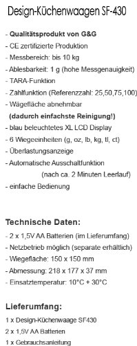 G&G SF430 10kg/1g Küchenwaage Briefwaage Tischwaage Digitalwaage Scale - 4