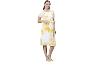 True Shape Women's Cotton Lycra One Piece Maternity & Feeding Night Dress for Pregnancy & Nursing