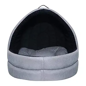 Hiputee Soft Velvet Cave House for Cats Little Dogs & Pets L x W x H 58 x 58 x 46 cm (Medium, Grey-Black)