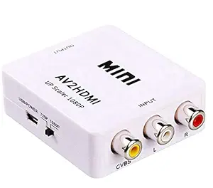 TERABYTE Mini Composite AV RCA to HDMI Video Converter Adapter Full HD 720/1080p UP Scaler AV2HDMI for HDTV Standard TV Converter ( White )
