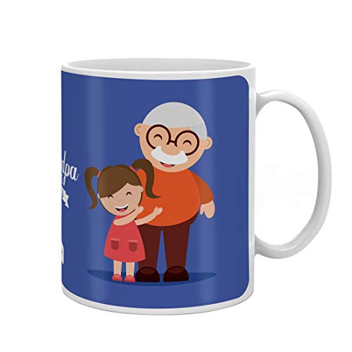 Indigifts Grandparents Anniversary Gifts Grandpa Love You Quote Cute Grandfather Granddaughter Illustration Blue Coffee Mug 330 ml - Gift for Grandfather-Granddad-Birthday