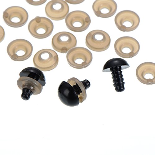 Outus 100 Stück 6 bis 12 mm Kunststoff Sicherheitaugen Schwarze Solide Augen mit Unterlegscheiben für Teddy, Bär, Puppe, Puppe und Handwerk - 4