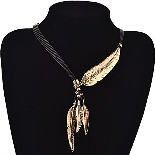 Yuneody Charm Women's Jewelry Bohemian Style Rope Chain Feather Leaf Pattern Necklace