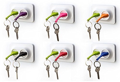 Qualy QL10149R Schlüssel-aufbewahrung/anhänger Double Unplug Key Ring inklusive 3M Klebestreifen zur Befestigung, rot - 3