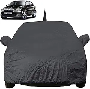 Autofact Car Body Cover for Skoda Rapid with Mirror and Antenna Pocket (Light Weight, Triple Stitched, Heavy Buckle, Bottom Fully Elastic, Grey )