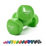 Peso y color: 2 x 0,5 kg (rosa); 2 x 1 kg (Morado); 2 x 1,5 kg (azul claro); 2 x 2 kg (verde claro); 2 x 2,5 kg (amarillo); 2 x 3 kg (verde); 2 x 4 kg (naranja); 2 x 5 kg (verde oscuro); 2 x 6 kg (rojo); 2 x 7 kg (azul oscuro); 2 x 8 kg (verde oscuro); 2 x 9 kg (negro); 2 x 10 kg (gris)